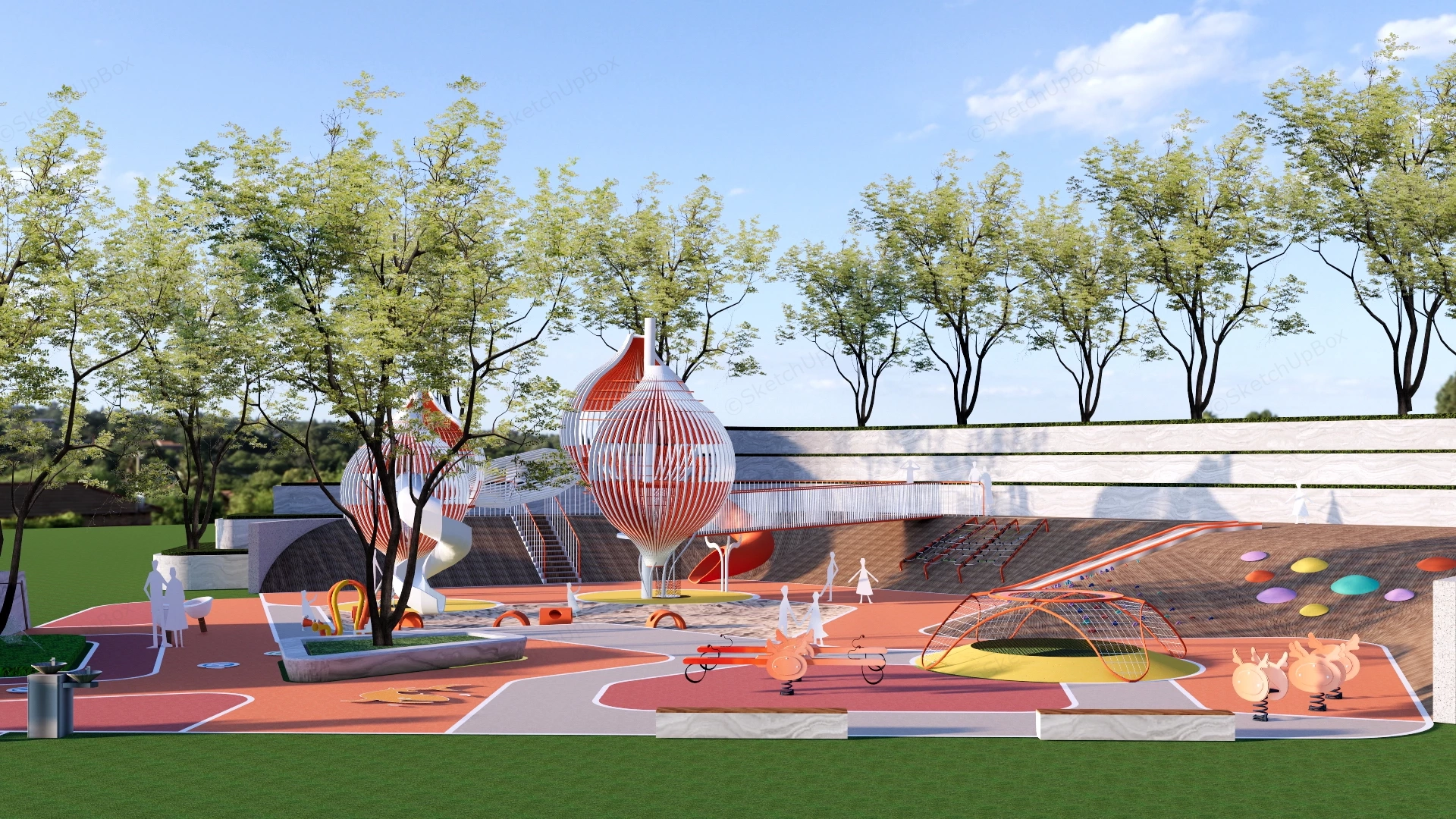 Modern Multi Zoned Children's Playground sketchup model preview - SketchupBox