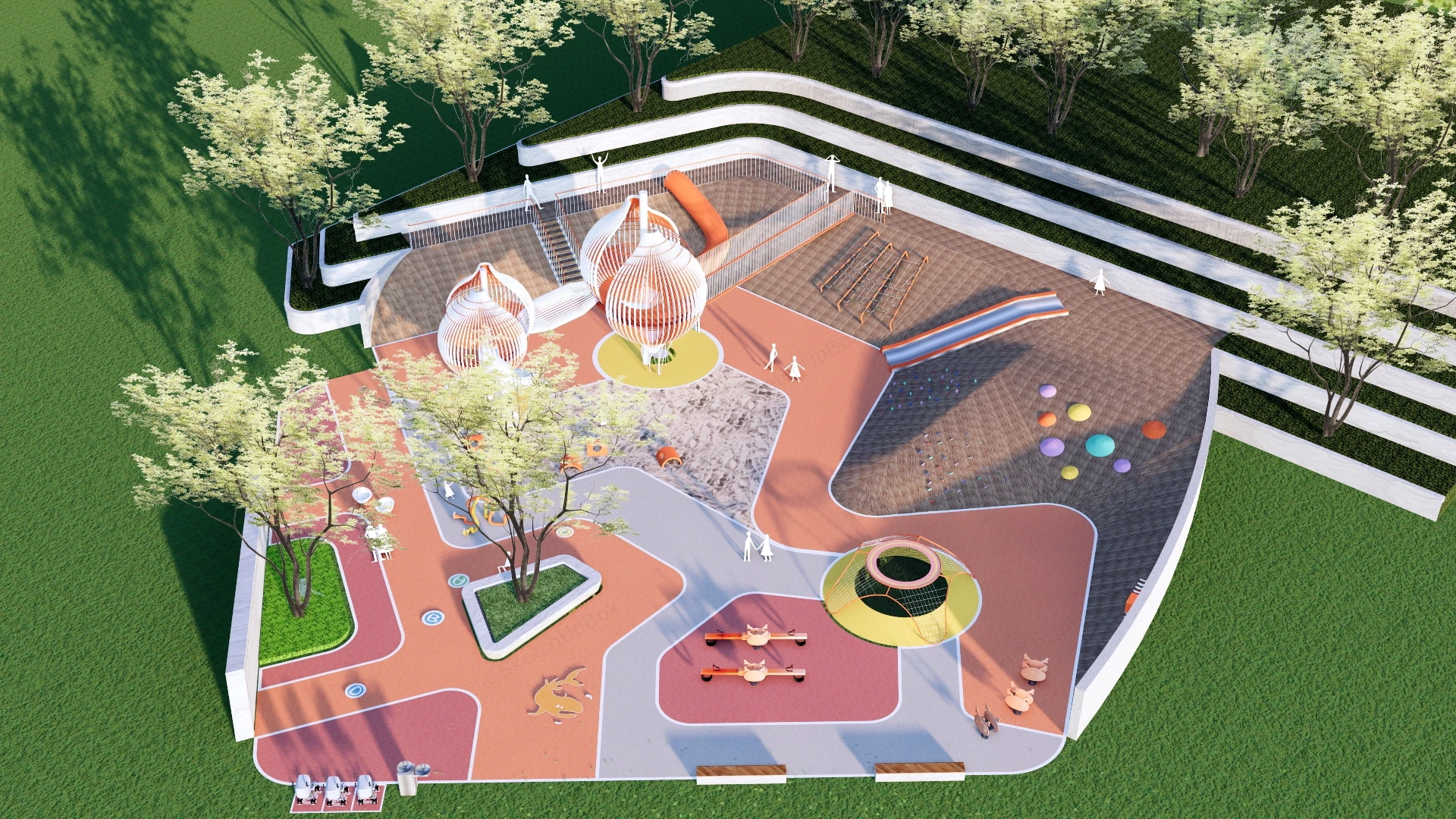 Modern Multi Zoned Children's Playground sketchup model preview - SketchupBox