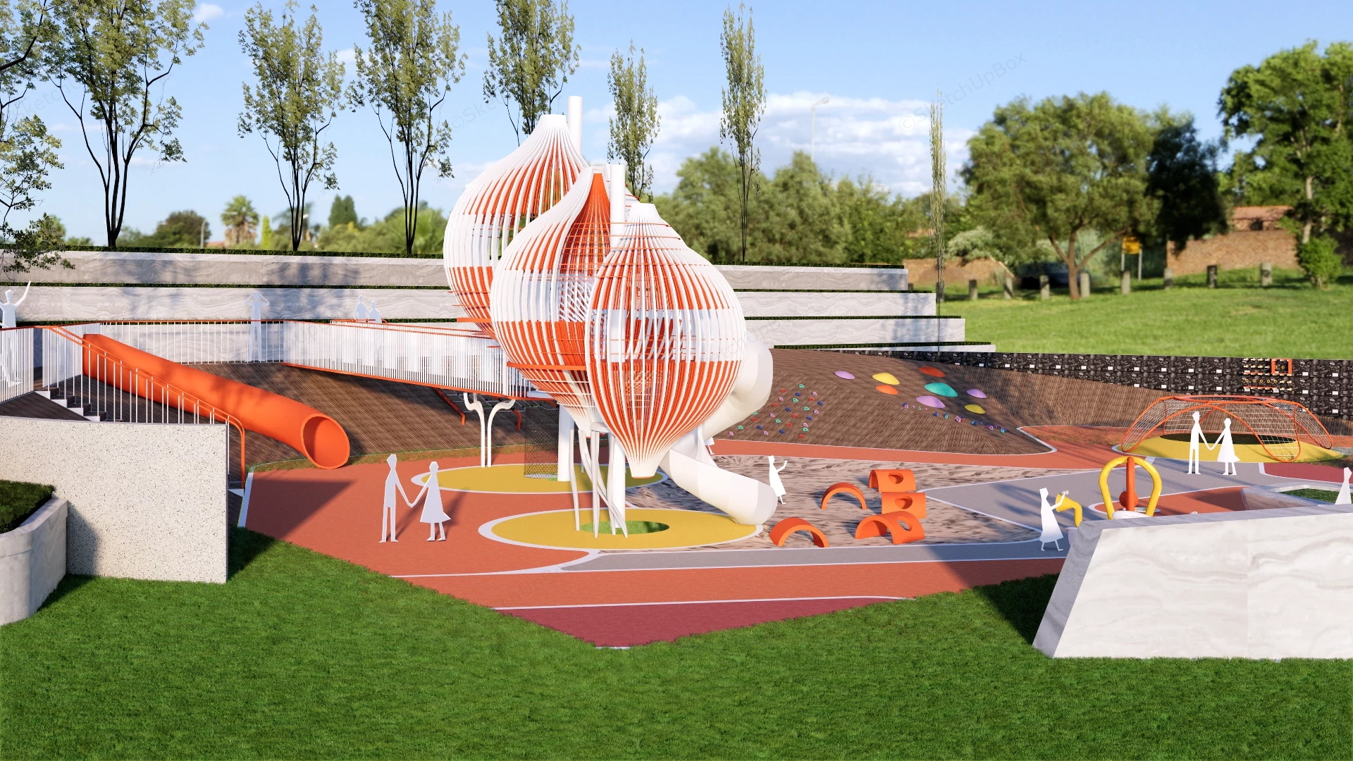 Modern Multi Zoned Children's Playground sketchup model preview - SketchupBox
