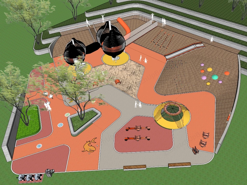 Modern Multi Zoned Children's Playground sketchup model preview - SketchupBox