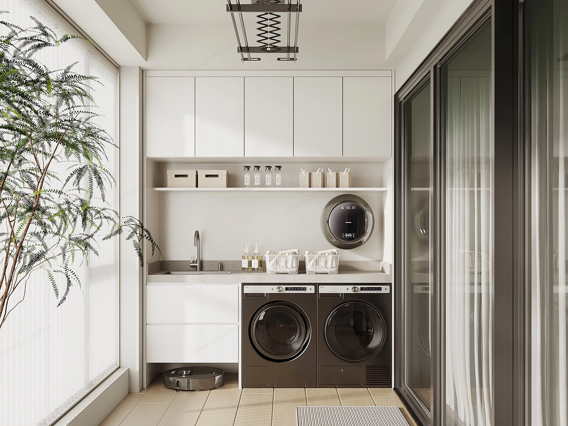 Modern Minimalist Balcony Laundry Station sketchup model preview - SketchupBox