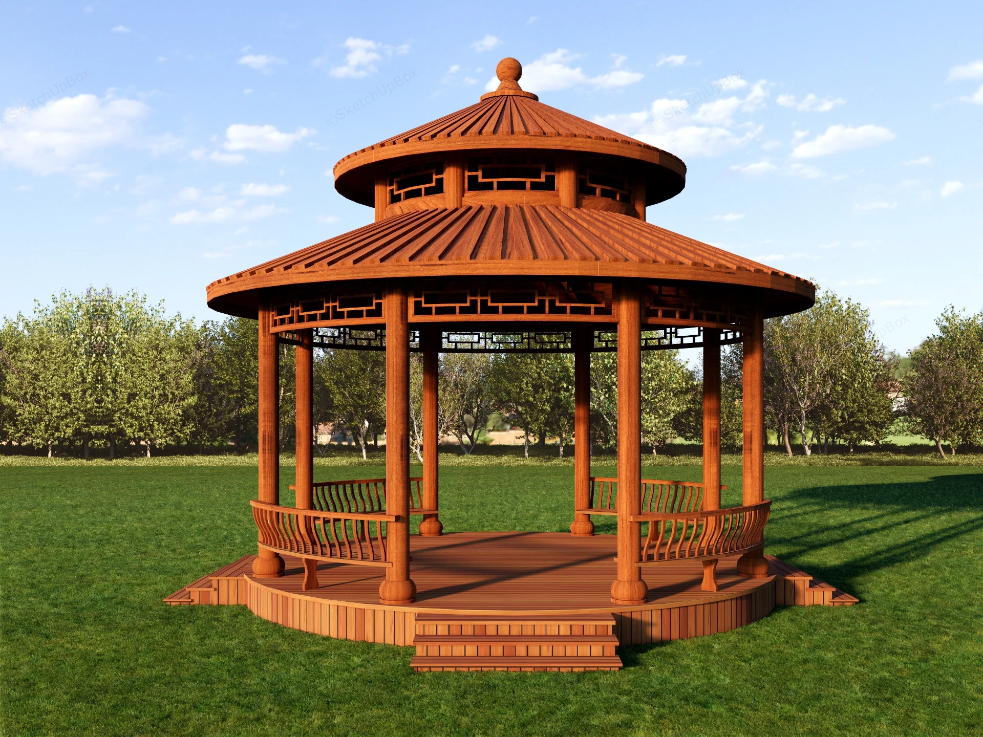 Traditional Asian Style Wooden Gazebo sketchup model preview - SketchupBox