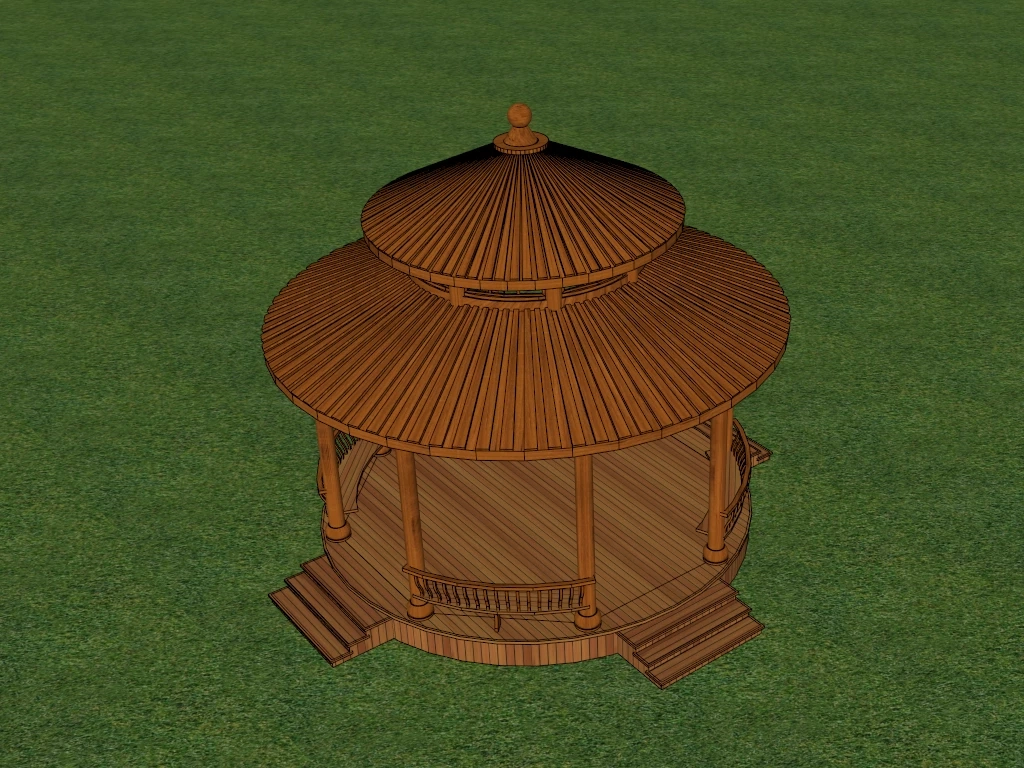 Traditional Asian Style Wooden Gazebo sketchup model preview - SketchupBox
