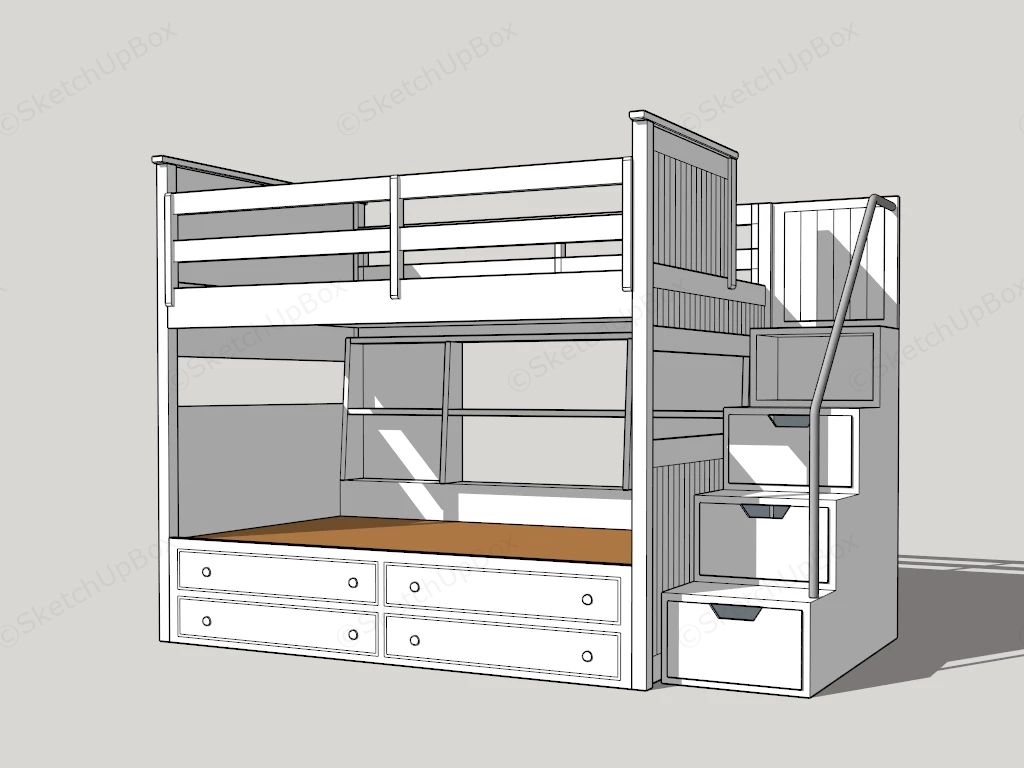 White Wooden Bunk Bed sketchup model preview - SketchupBox