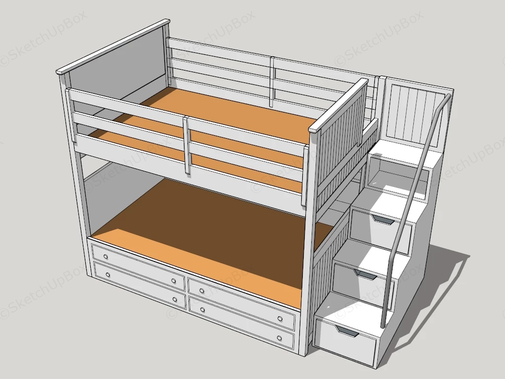White Wooden Bunk Bed sketchup model preview - SketchupBox