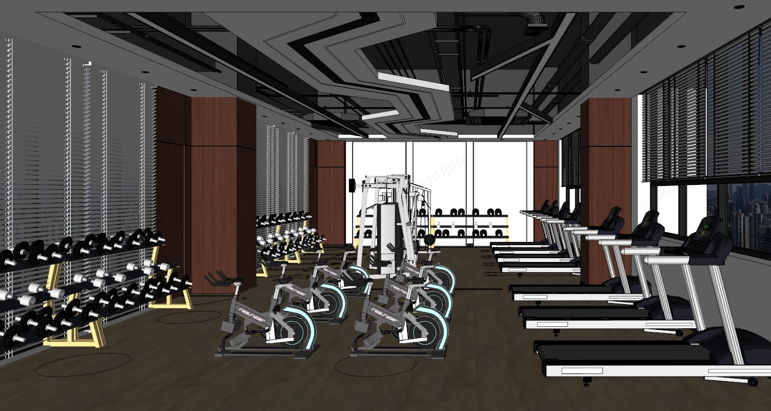 Modern Commercial Fitness Center sketchup model preview - SketchupBox