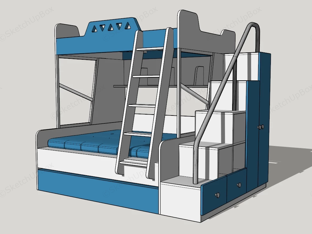 Twin Over Full Bunk Bed System sketchup model preview - SketchupBox