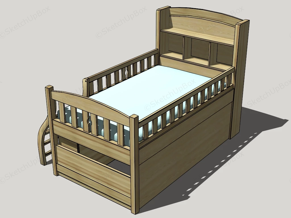 Wooden Loft Bed With Integrated Storage sketchup model preview - SketchupBox