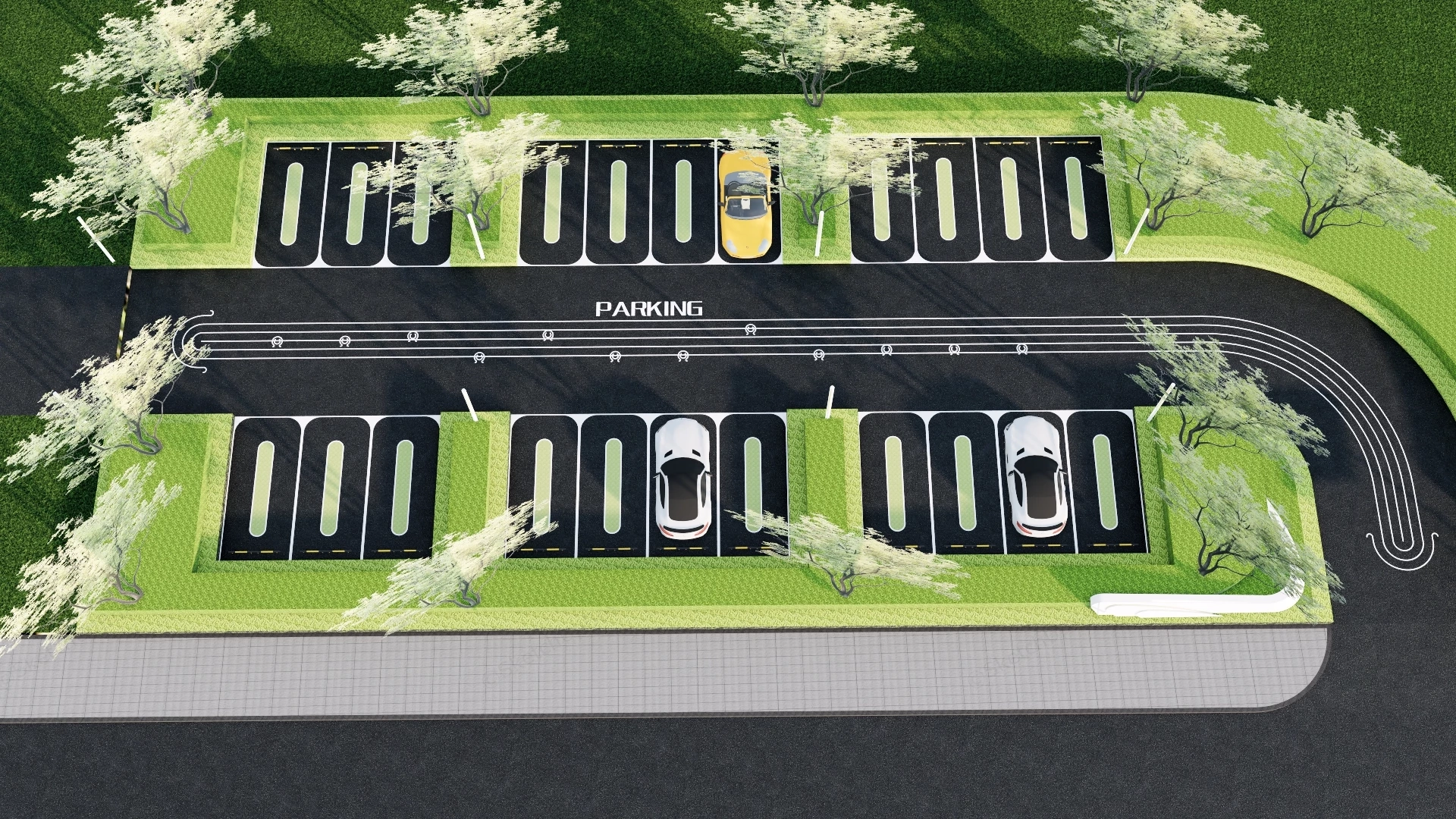 Modern Commercial Parking Lot Layout sketchup model preview - SketchupBox