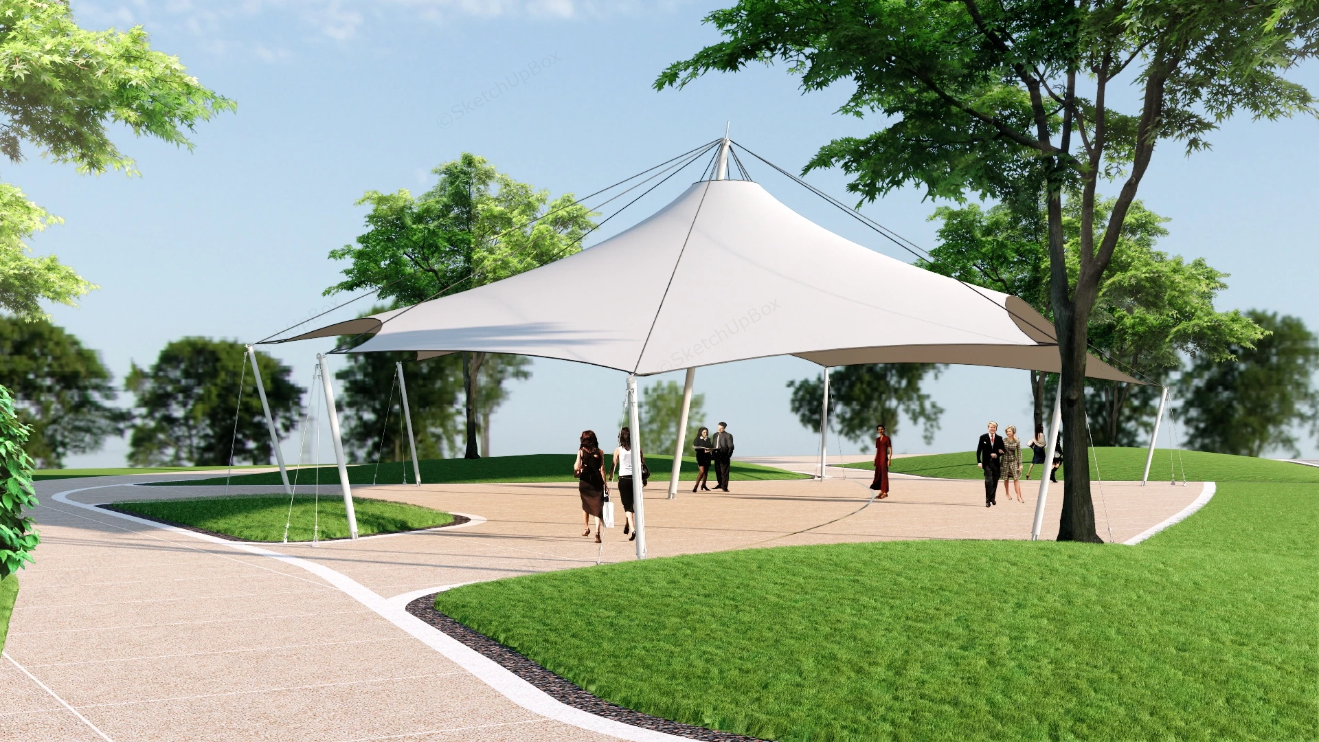 Modern Tensile Membrane Structure sketchup model preview - SketchupBox
