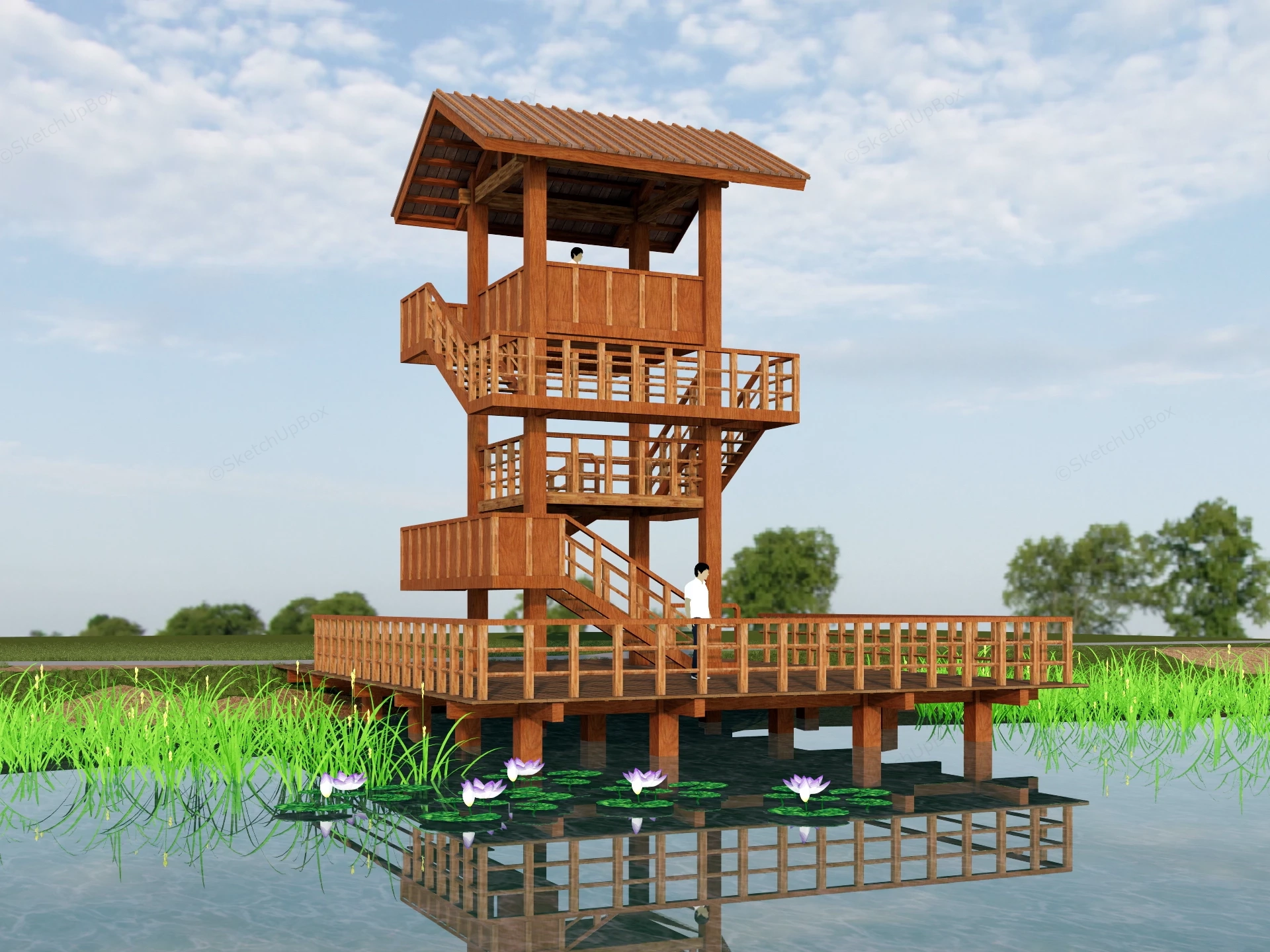 Multi Tiered Wooden Observation Tower sketchup model preview - SketchupBox