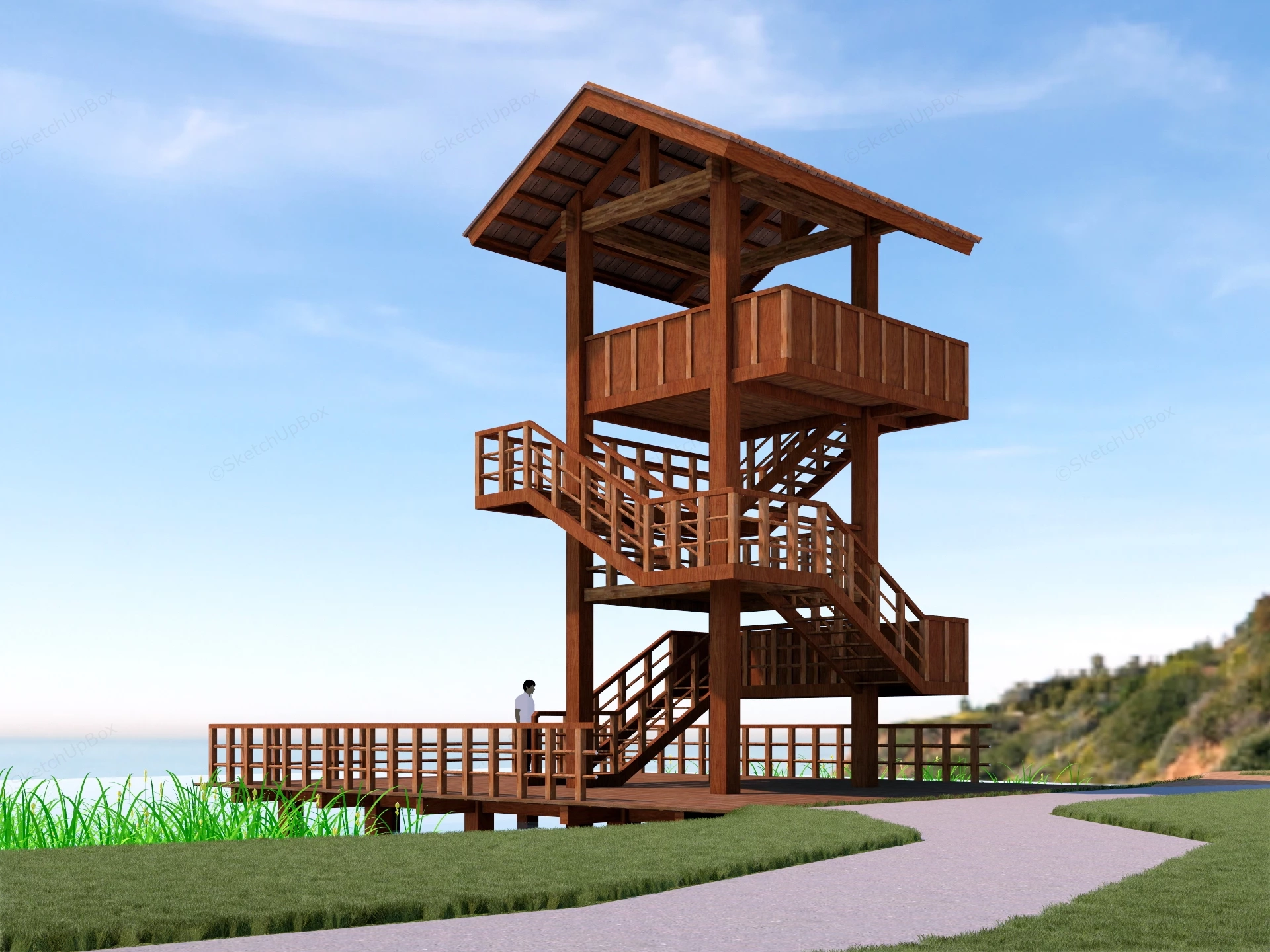 Multi Tiered Wooden Observation Tower sketchup model preview - SketchupBox