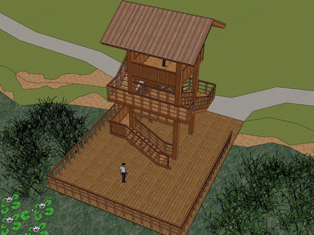 Multi Tiered Wooden Observation Tower sketchup model preview - SketchupBox