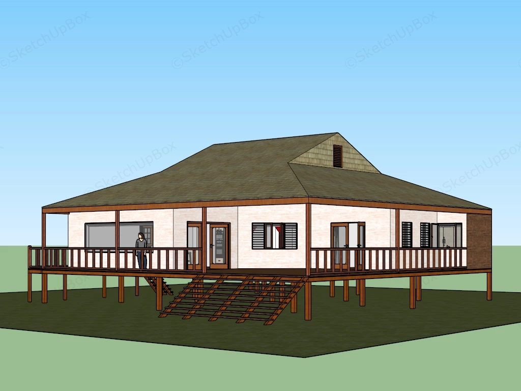 Elevated Timber Frame House sketchup model preview - SketchupBox