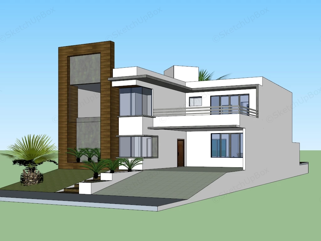 Modern Two Story Residential House sketchup model preview - SketchupBox