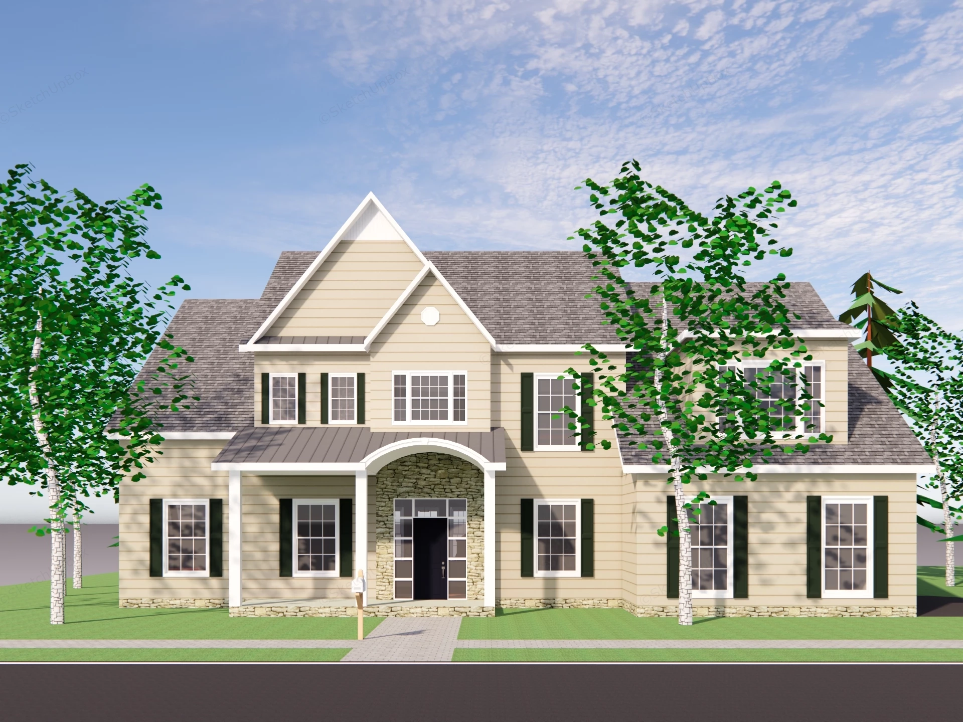 Traditional American Style Two Story Home sketchup model preview - SketchupBox