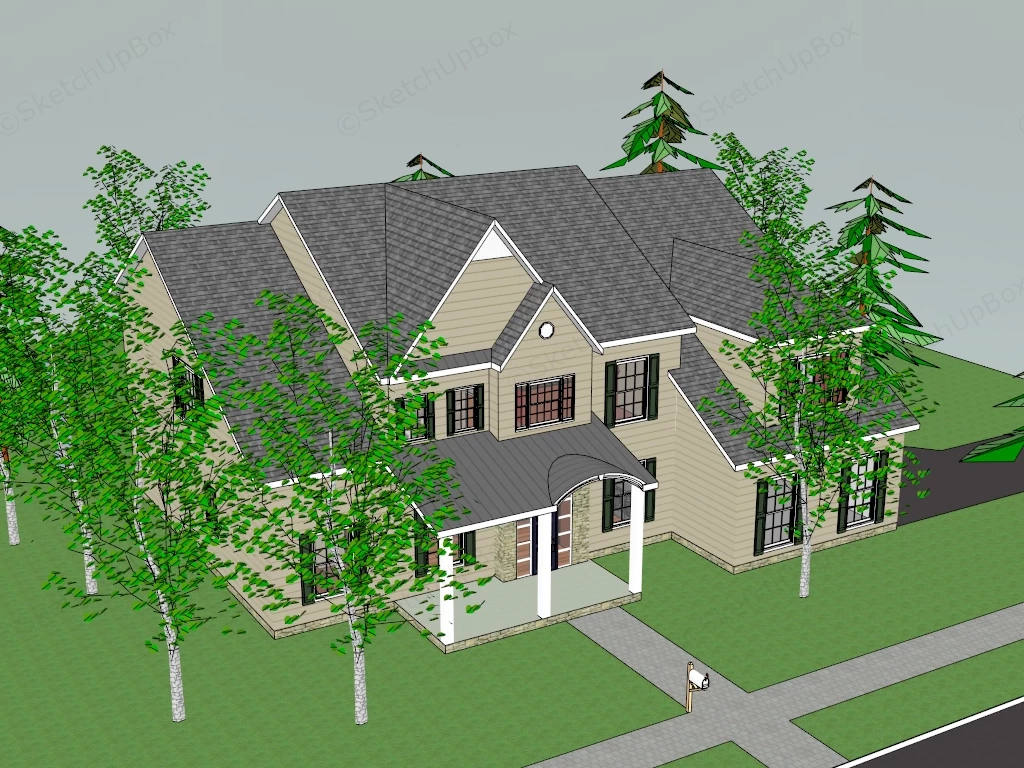 Traditional American Style Two Story Home sketchup model preview - SketchupBox
