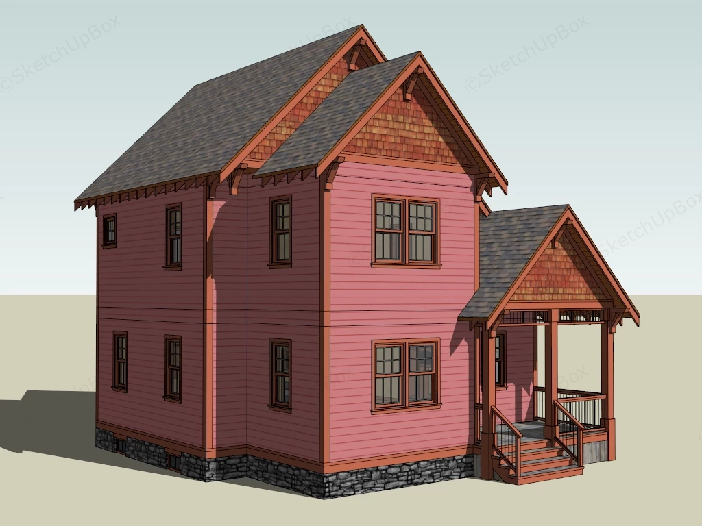 Pink 2 Story Craftsman Style House sketchup model preview - SketchupBox