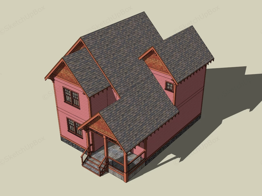 Pink 2 Story Craftsman Style House sketchup model preview - SketchupBox