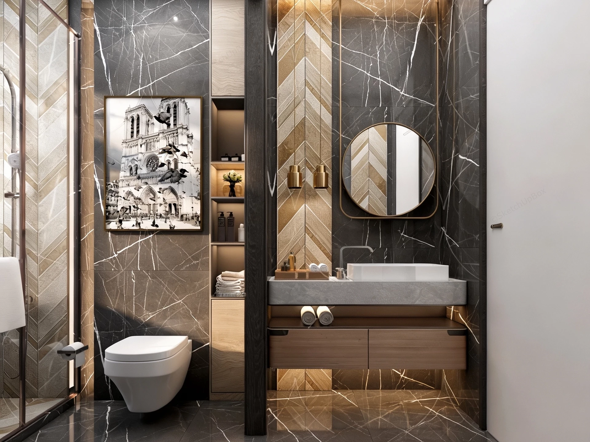Luxurious Modern Bathroom Interior sketchup model preview - SketchupBox