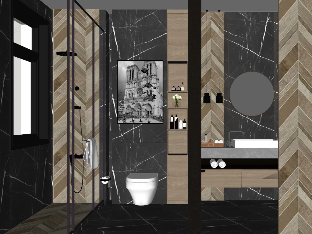 Luxurious Modern Bathroom Interior sketchup model preview - SketchupBox
