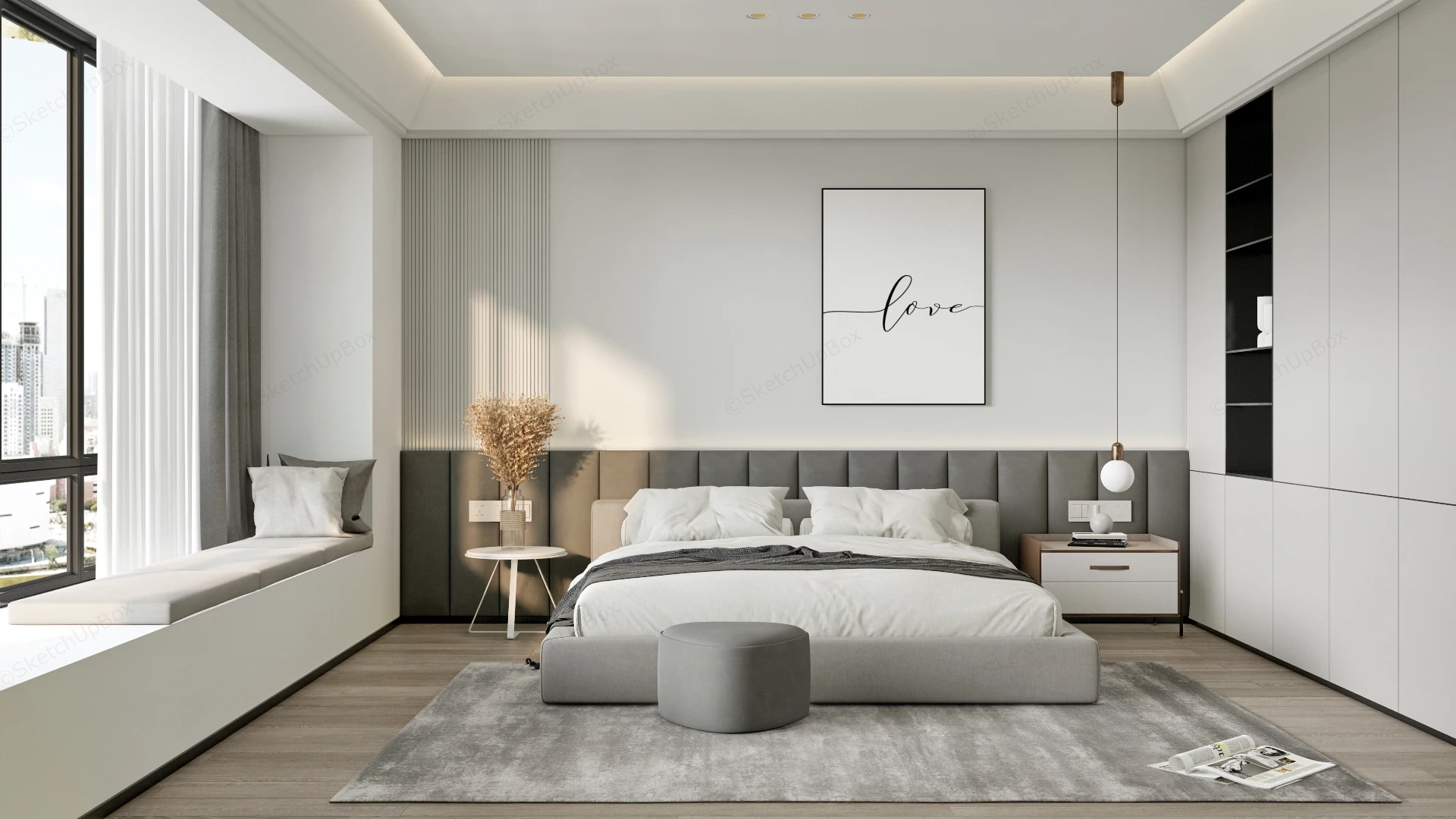Modern Minimalist Neutral Bedroom sketchup model preview - SketchupBox
