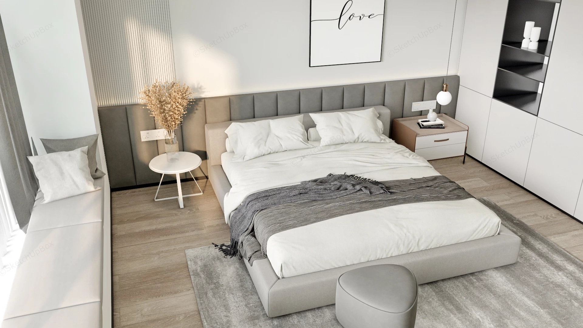 Modern Minimalist Neutral Bedroom sketchup model preview - SketchupBox