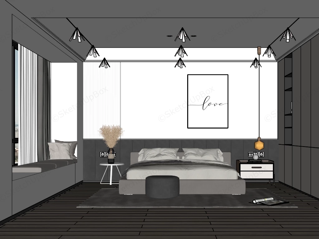 Modern Minimalist Neutral Bedroom sketchup model preview - SketchupBox