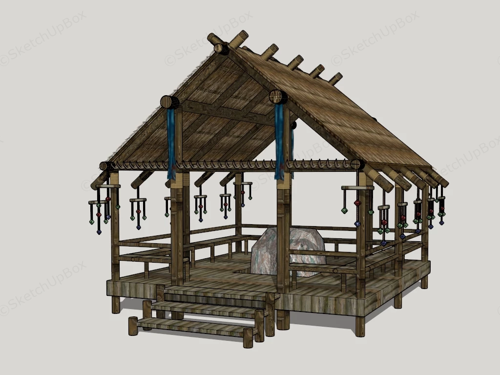 Rustic Open Sided Wooden Pavilion sketchup model preview - SketchupBox