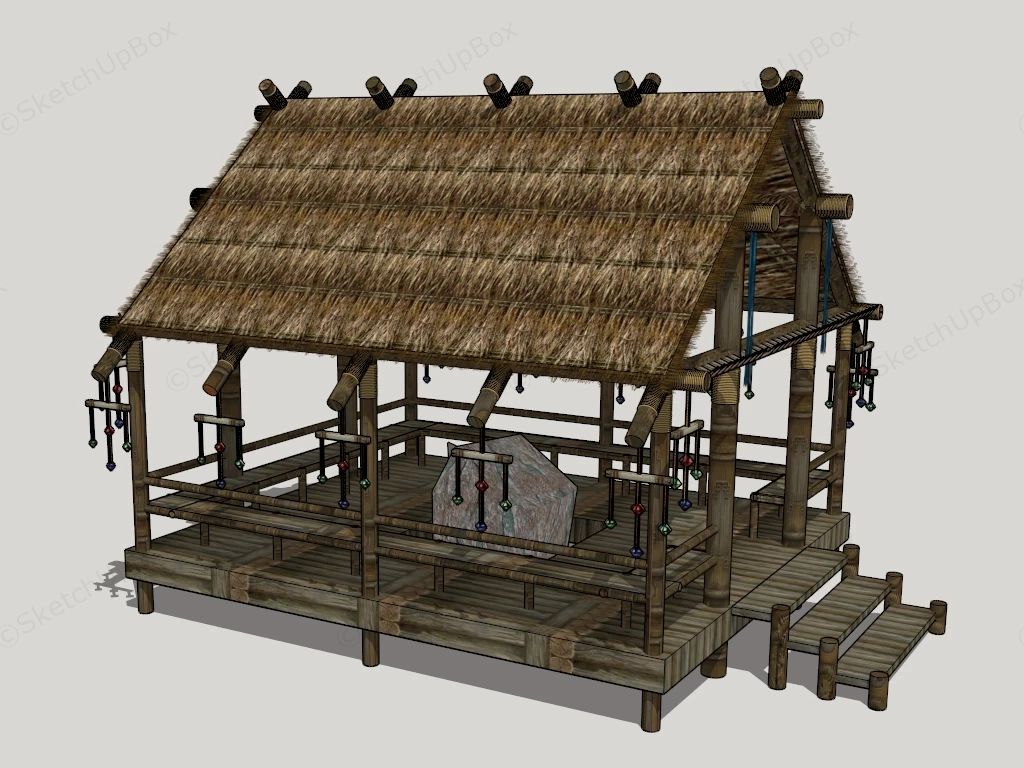 Rustic Open Sided Wooden Pavilion sketchup model preview - SketchupBox