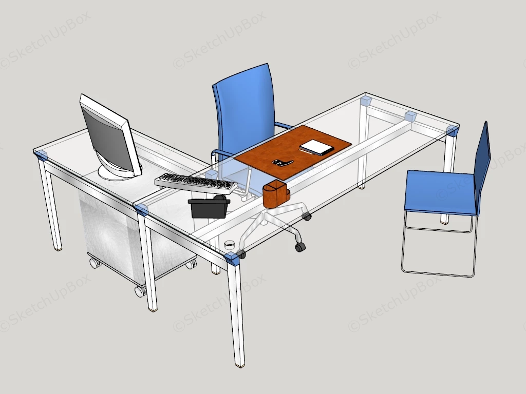 L Shaped Glass Office Desk Setup sketchup model preview - SketchupBox