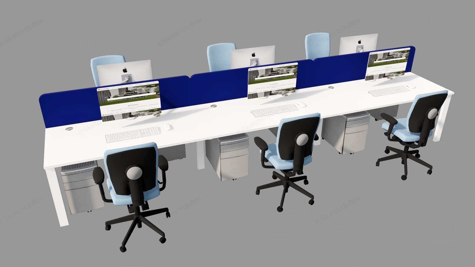 Modern Open Plan Office Workstation Setup sketchup model preview - SketchupBox