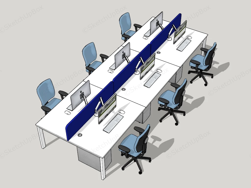 Modern Open Plan Office Workstation Setup sketchup model preview - SketchupBox