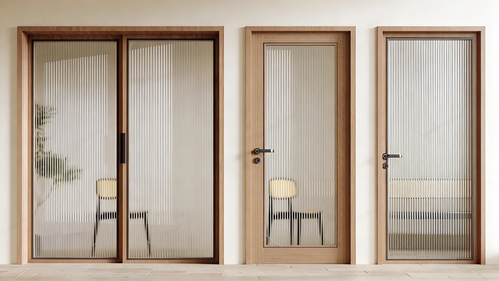 Three Reeded Glass Interior Doors sketchup model preview - SketchupBox