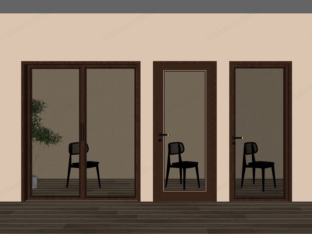 Three Reeded Glass Interior Doors sketchup model preview - SketchupBox