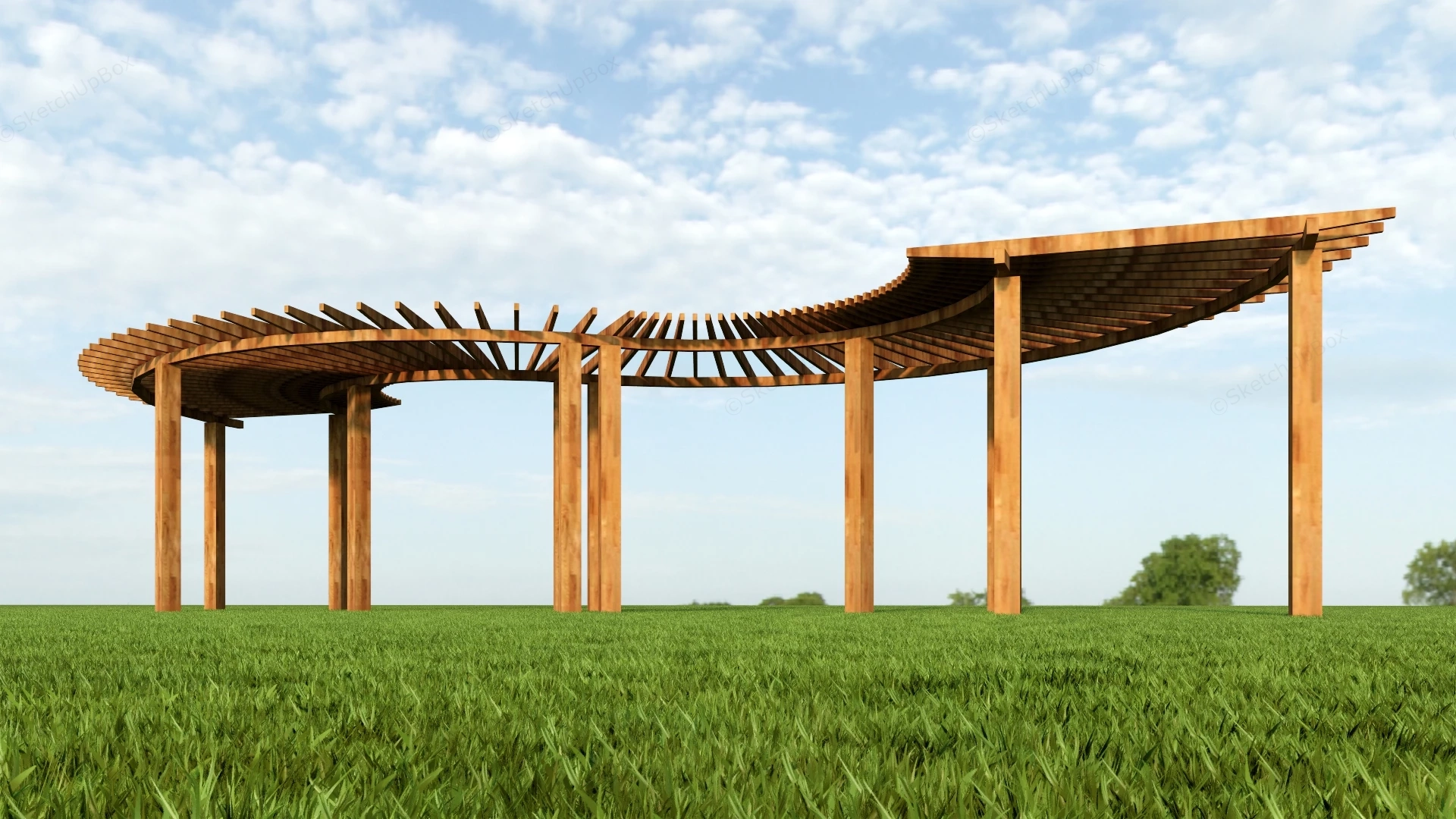 Curved Wooden Pergola sketchup model preview - SketchupBox