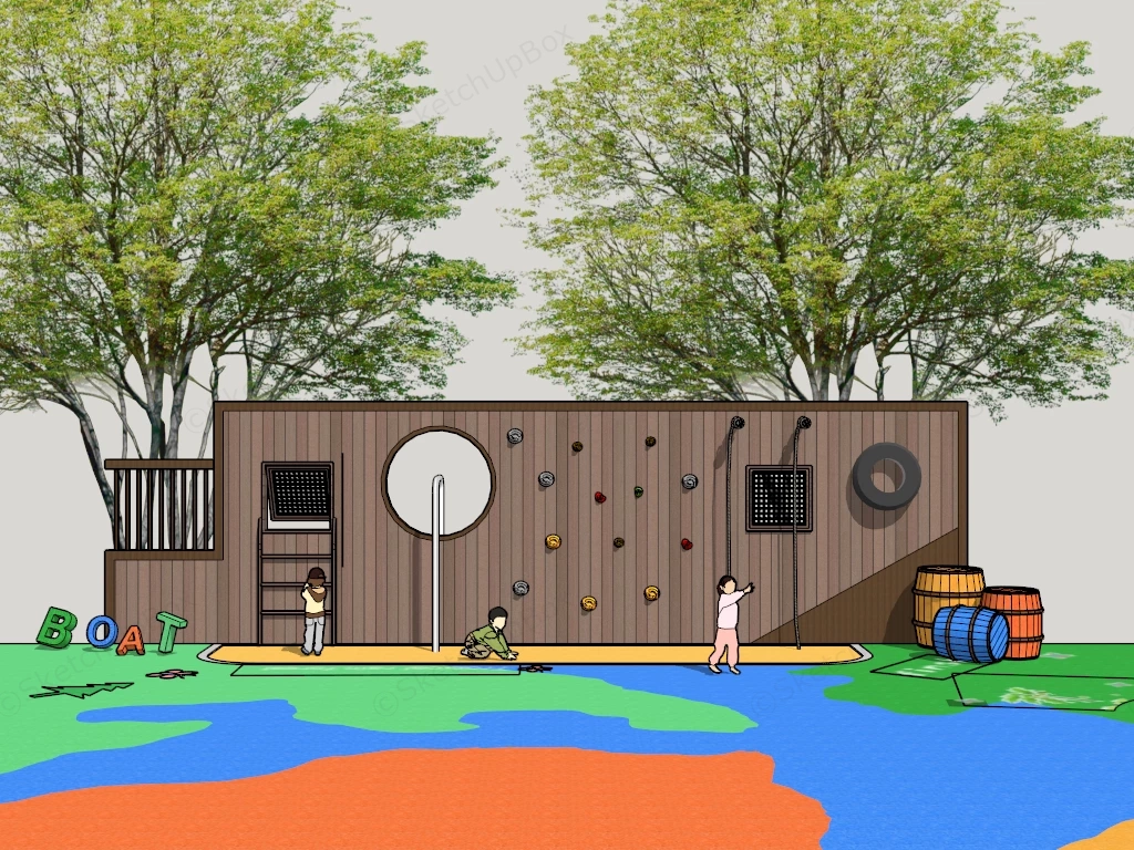 Ship Themed Wooden Backyard Playground Wall sketchup model preview - SketchupBox