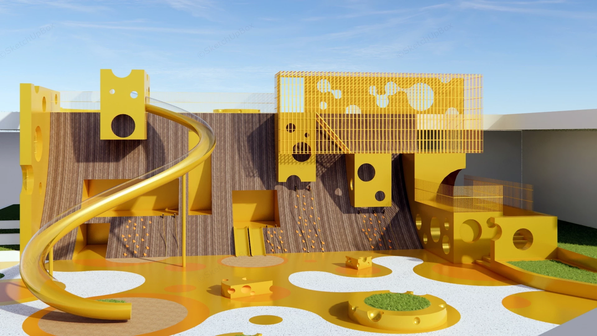 Cheese Themed Outdoor Playground Structure sketchup model preview - SketchupBox