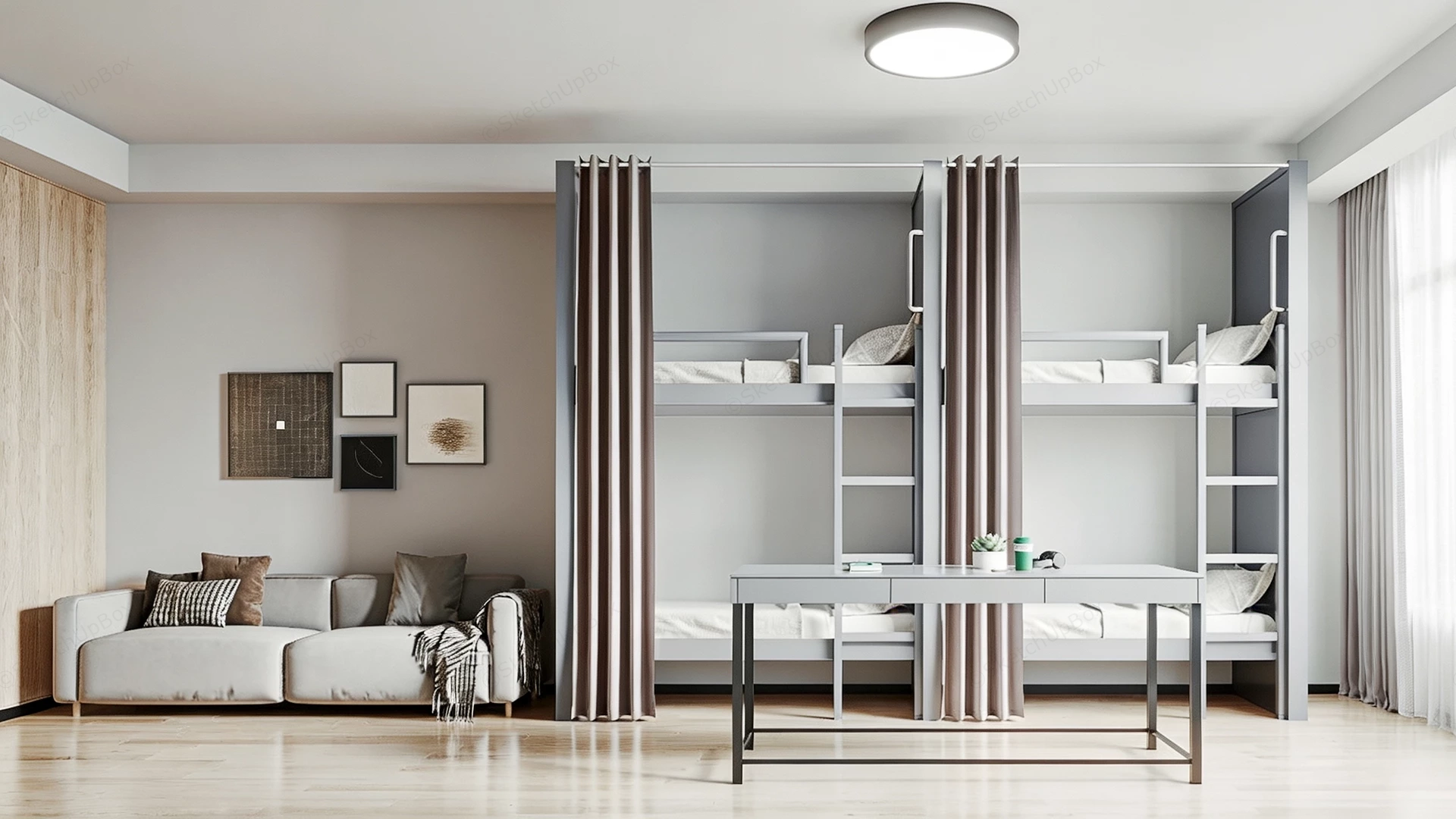 Modern Hostel Room sketchup model preview - SketchupBox