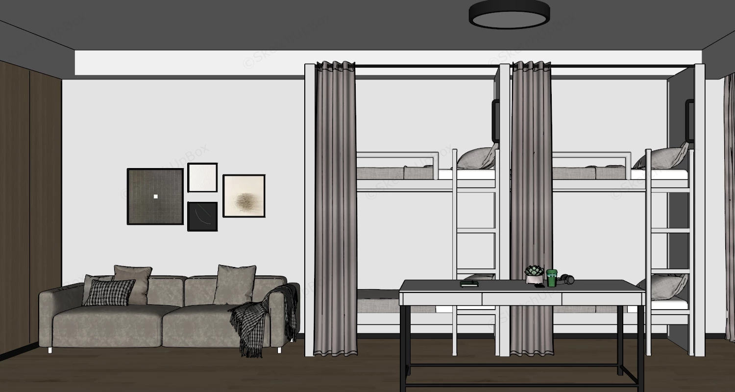 Modern Hostel Room sketchup model preview - SketchupBox