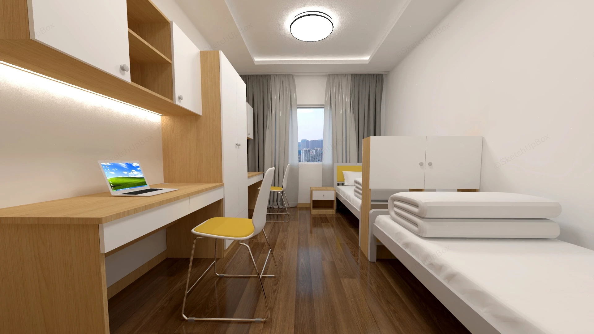 Shared Double Student Dorm Room sketchup model preview - SketchupBox