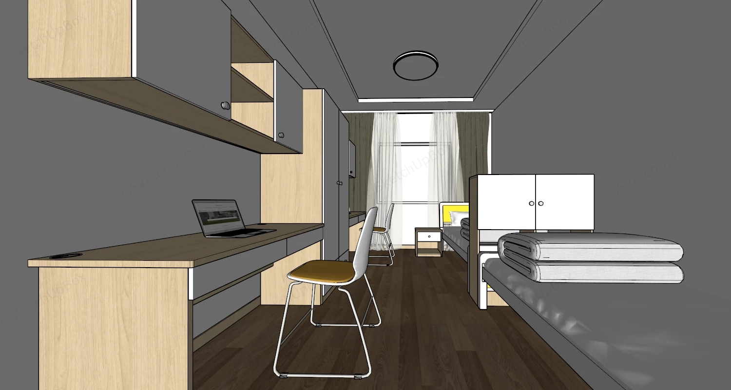 Shared Double Student Dorm Room sketchup model preview - SketchupBox
