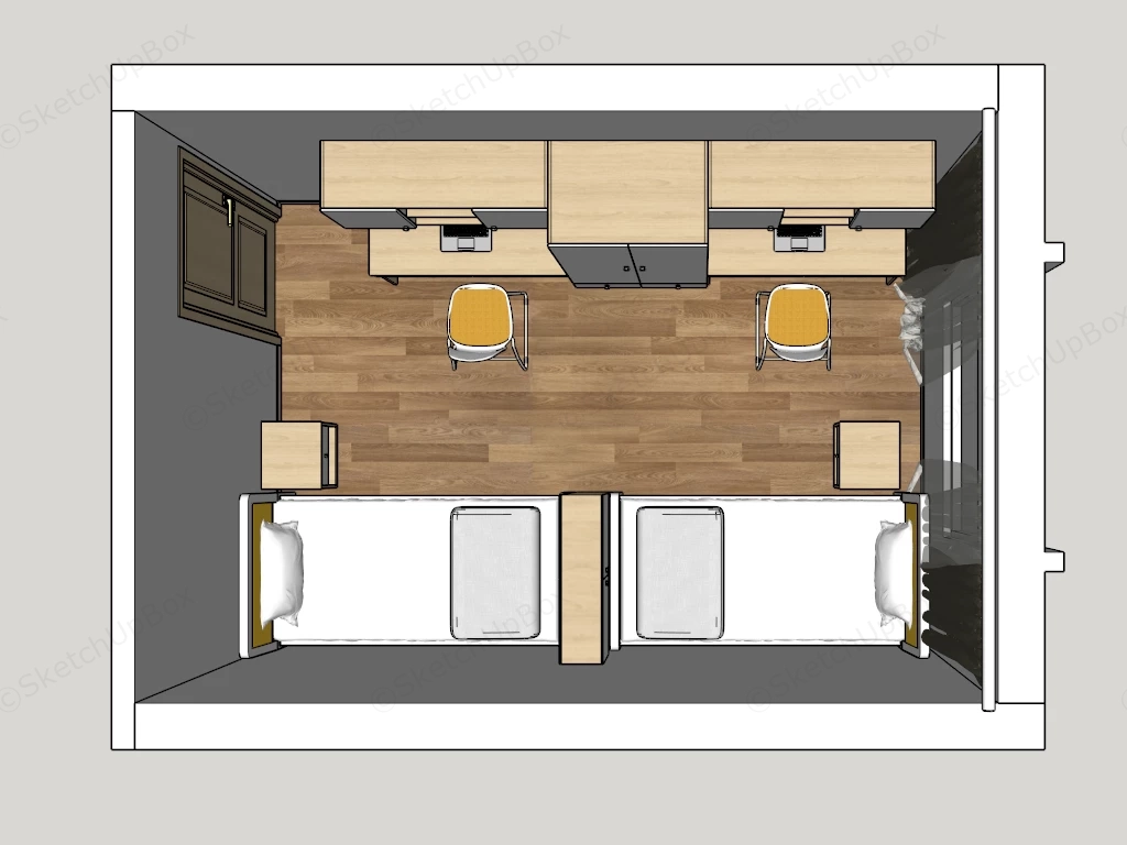 Shared Double Student Dorm Room sketchup model preview - SketchupBox