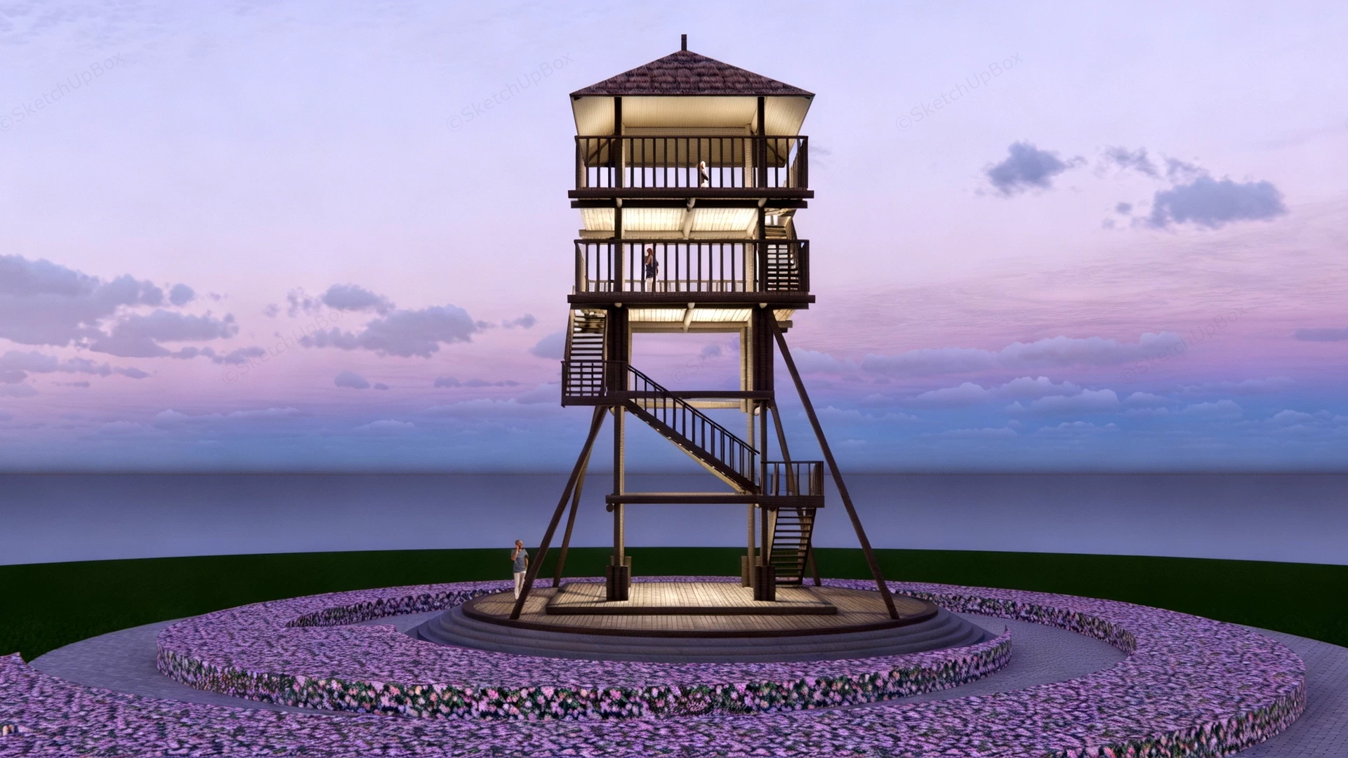 Multi Level Wooden Observation Tower sketchup model preview - SketchupBox