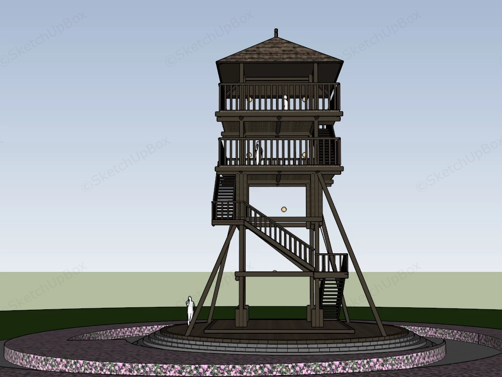 Multi Level Wooden Observation Tower sketchup model preview - SketchupBox