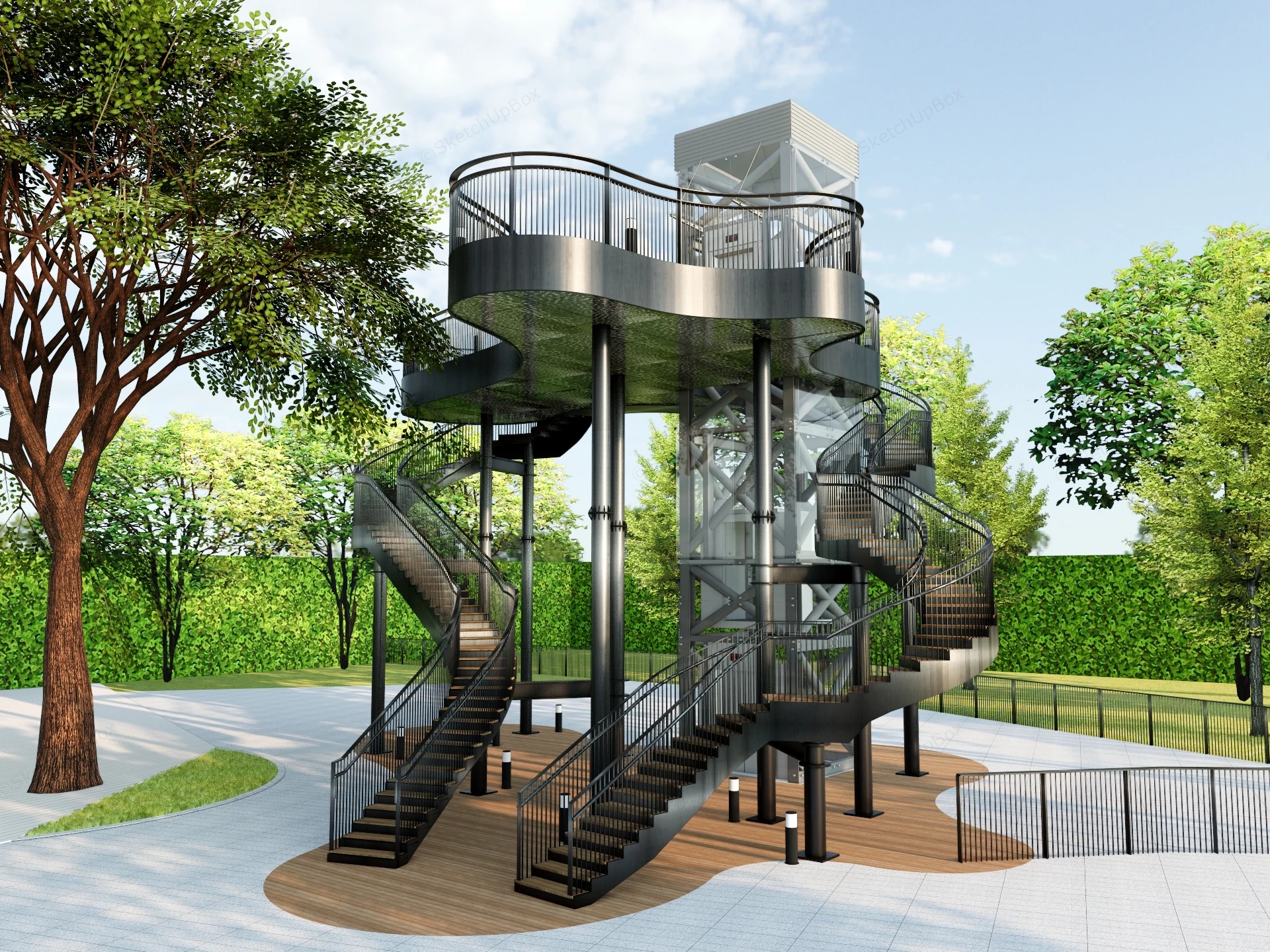 Multi Tiered Metal Observation Tower sketchup model preview - SketchupBox