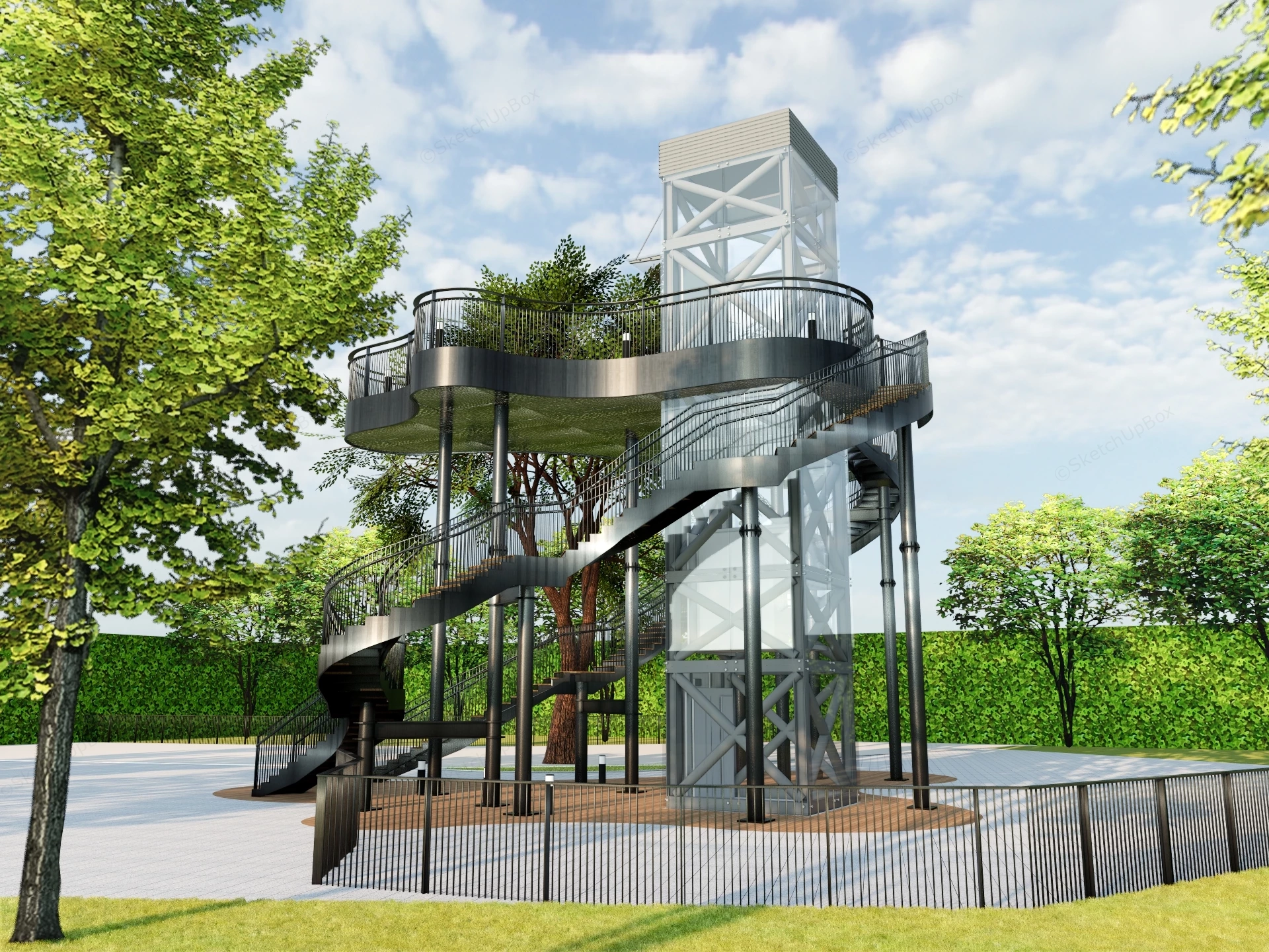 Multi Tiered Metal Observation Tower sketchup model preview - SketchupBox