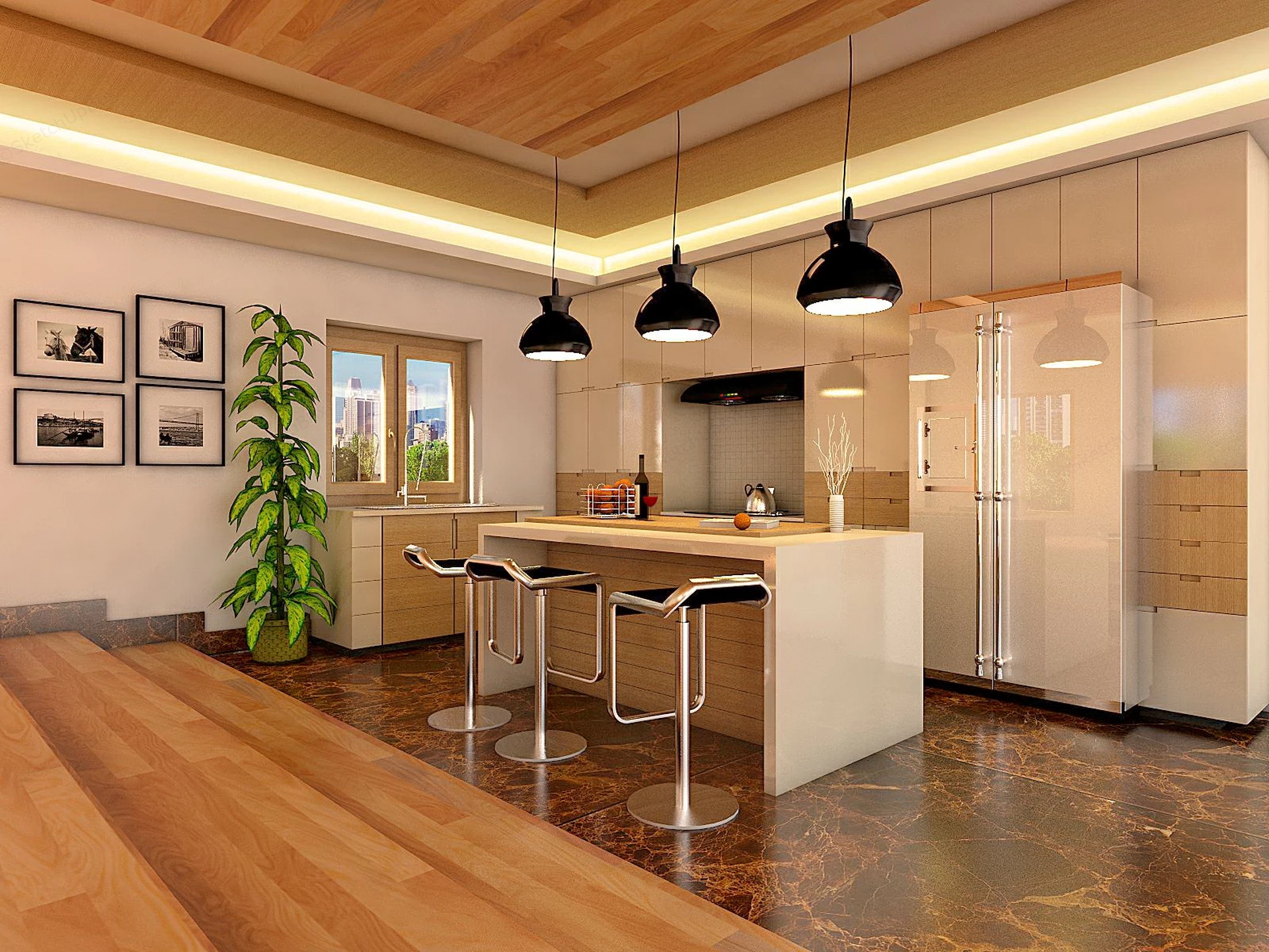 Modern Kitchen With Central Island sketchup model preview - SketchupBox