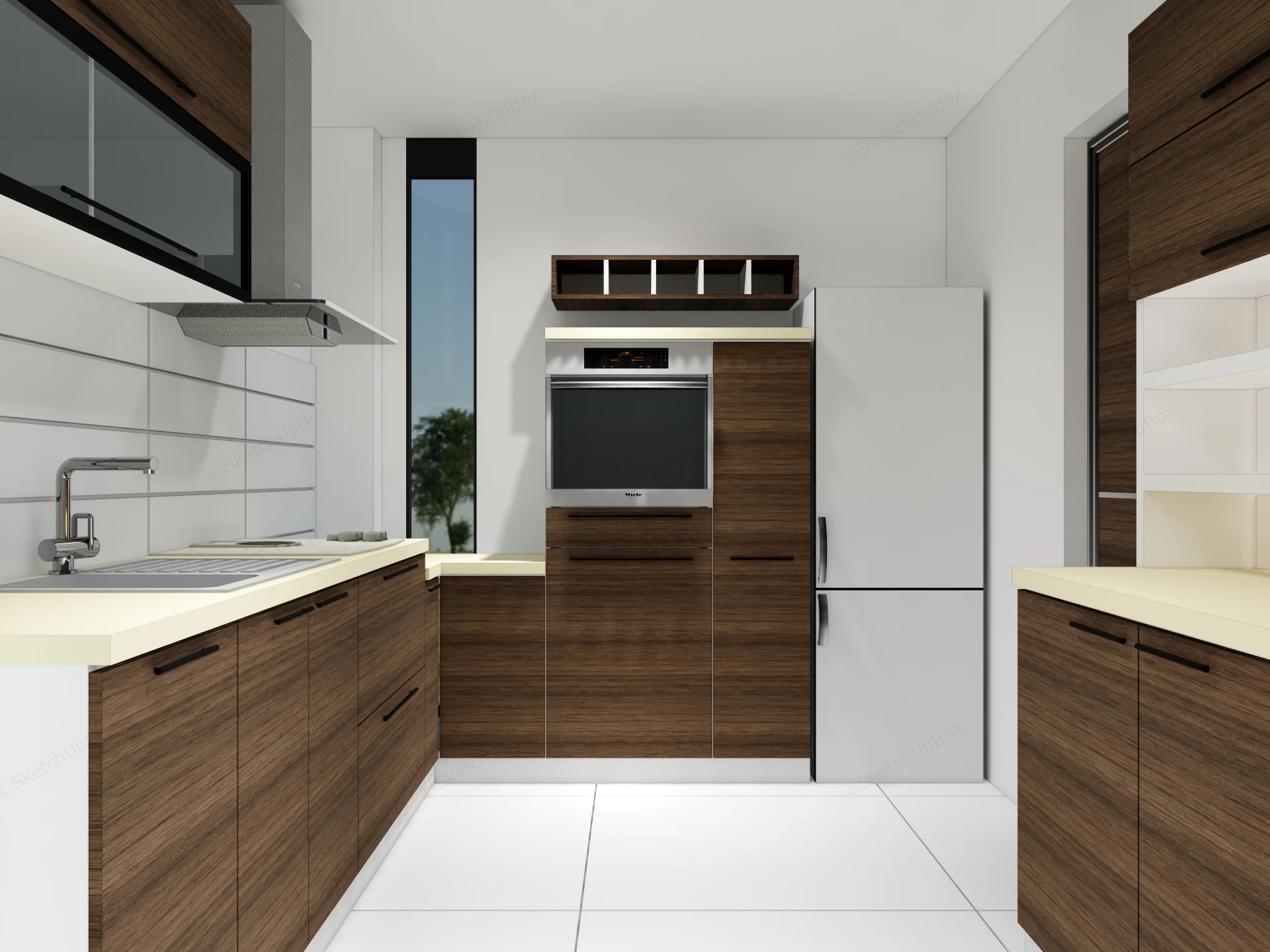 Modern Compact U Shaped Kitchen sketchup model preview - SketchupBox