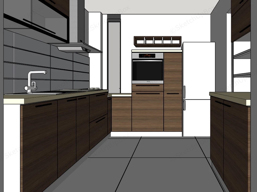 Modern Compact U Shaped Kitchen sketchup model preview - SketchupBox